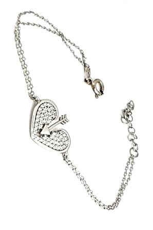 kalp figürlü zirkon taşlı gümüş bileklik