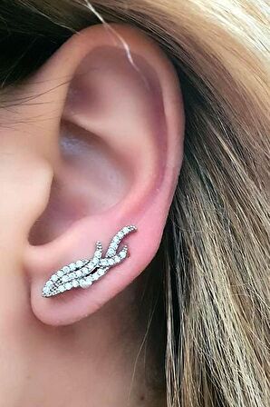 Pırlanta ışıltısında zirkon taşlı gümüş tek earcuff küpe 