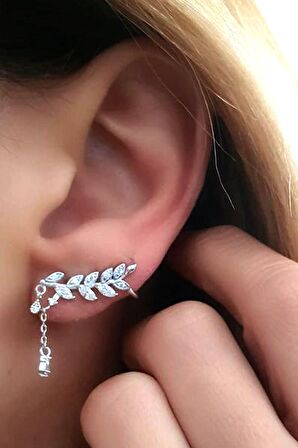 Pırlanta ışıltısında zirkon taşlı gümüş lüks tek earcuff küpe