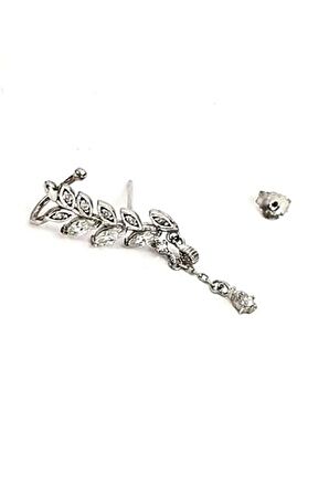Pırlanta ışıltısında zirkon taşlı gümüş lüks tek earcuff küpe