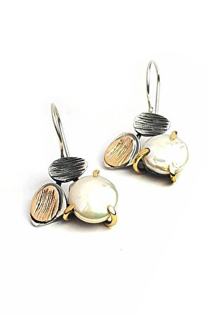 Doğuran incili el işi tasarım gümüş küpe 