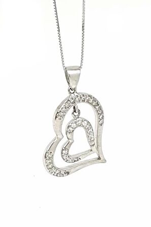 zirkon taşlı gümüş kalp kolye