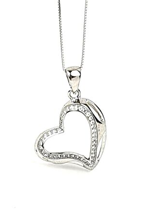 italyan tasarımı pırlanta ışıltısında zirkon taşlı gümüş kalp kolye 