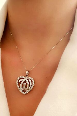 Allah yazılı pırlanta ışıltısında zirkon taşlı gümüş kolye