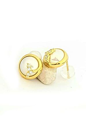 Gümüş üzerine altın kaplama lüks inci küpe