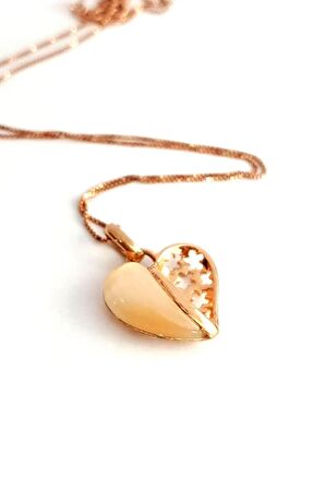 Kedi gözü taşlı çift taraflı kullanılabilir gümüş rose kolye