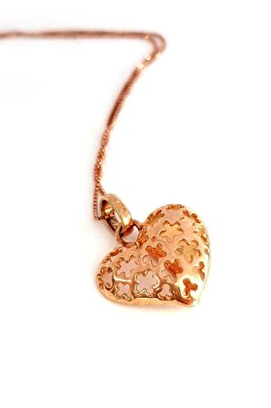 Kedi gözü taşlı çift taraflı kullanılabilir gümüş rose kolye