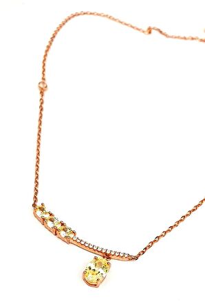 Sitrin taşlı gümüş rose şık kolye 