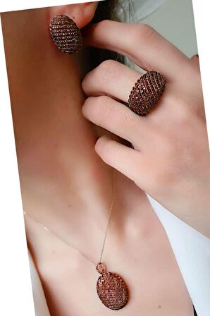 Granat taşlı gümüş rose lüks takı seti 