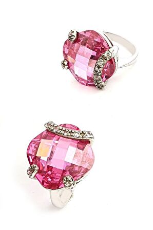 İtalyan tasarımı pembe zirkon taşlı gümüş yüzük 