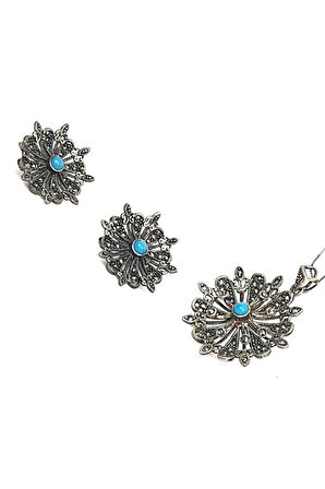 Turkuaz taşlı markazit gümüş set takım