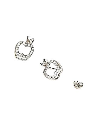 Elma figürlü zirkon taş detaylı gümüş küpe 