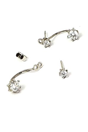 Pırlanta ışıltısında zirkon taşlı gümüş çift earcuff küpe