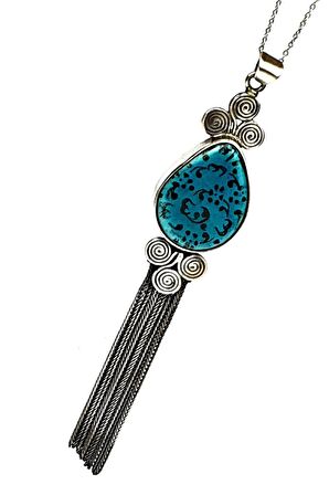 Özel çini işçiliği gümüş tasarım kolye