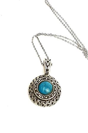 Turkuaz taşlı gümüş tasarım el işi kolye 
