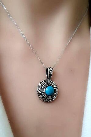 Turkuaz taşlı gümüş tasarım el işi kolye 