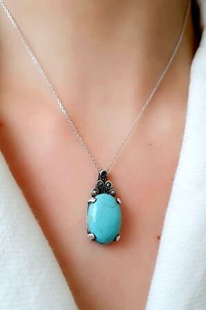 Turkuaz taşlı gümüş kolye 