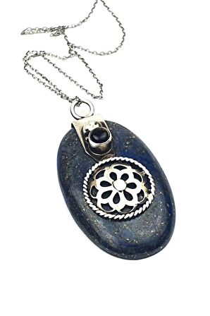 Lapis tasarım el işi gümüş kolye 