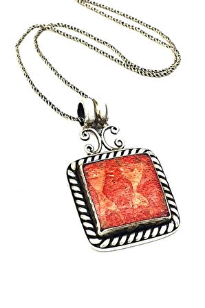 mercan tasarım gümüş el işi kolye 