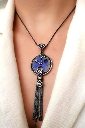 Lapis taşlı gümüş tasarım el işi kolye 
