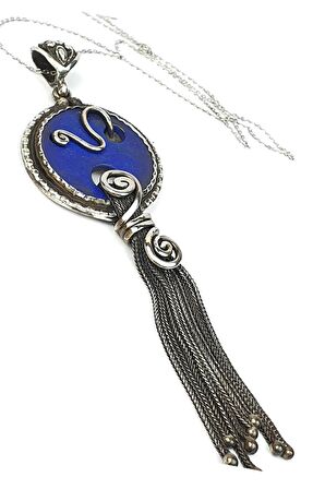 Lapis taşlı gümüş tasarım el işi kolye 