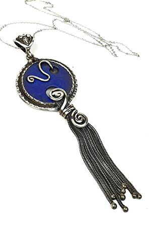 Lapis taşlı gümüş tasarım el işi kolye 