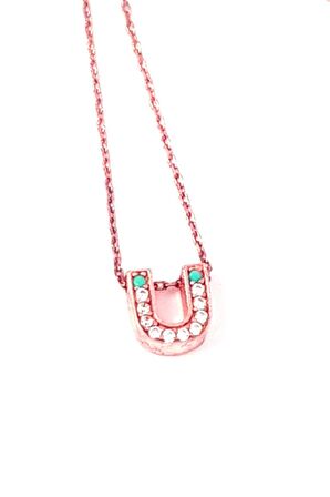 Ü harfi gümüş rose minimal kolye
