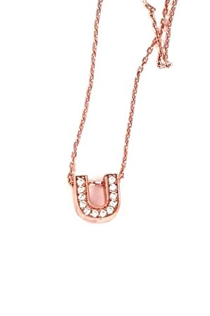 U harfi gümüş rose minimal kolye