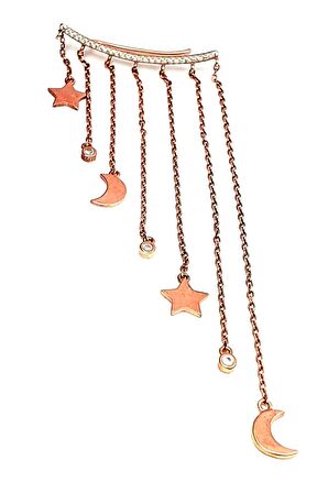 Ay yıldız figürlü gümüş rose earcuff tek küpe