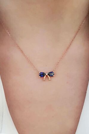 Mistik topaz taşlı fiyonk gümüş rose kolye