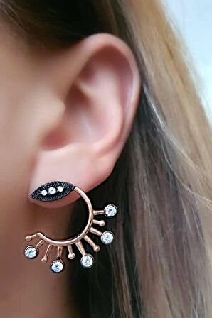 Elmas işçiliğinde zirkon taşlı gümüş rose trend küpe