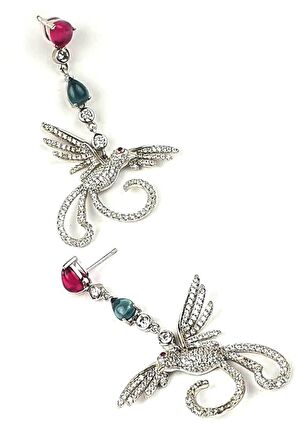 Pırlanta ışıltısında zirkon taşlı gümüş anka kuşu lüks küpe