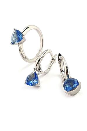 İtalyan tasarımı kristal kuvars taşlı gümüş lüks küpe yüzük takım