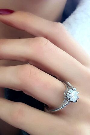 Swarovski taşlı gümüş tek taş yüzük
