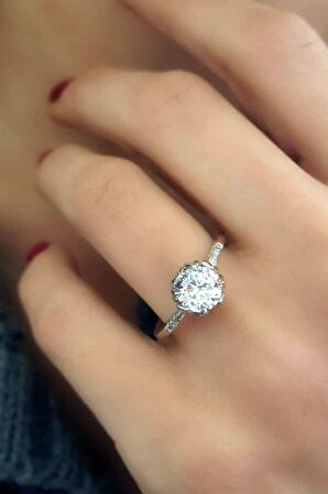 Swarovski taşlı gümüş tek taş yüzük