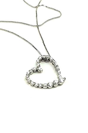 Zirkon taşlı gümüş şık kalp kolye