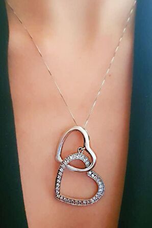 Tasarım zirkon taş detaylı kalp gümüş kolye 