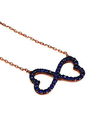 Lacivert zirkon taşlı gümüş rose sonsuzluk kolye