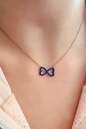 Lacivert zirkon taşlı gümüş rose sonsuzluk kolye