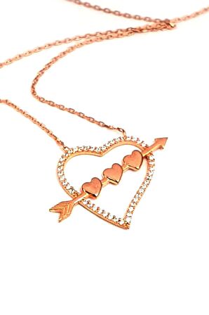 kalp figürlü gümüş rose aşk kolyesi