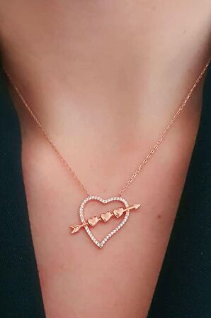 kalp figürlü gümüş rose aşk kolyesi