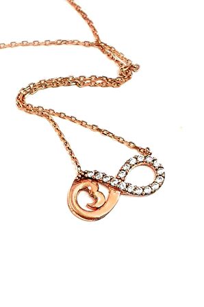 Sonsuzluk figürlü gümüş rose kolye