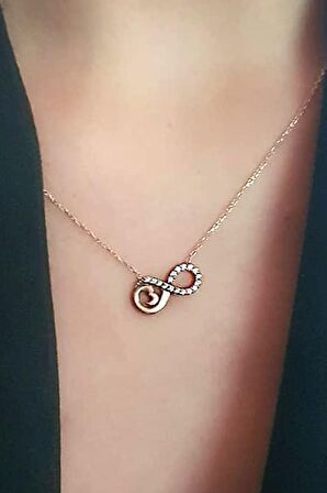 Sonsuzluk figürlü gümüş rose kolye