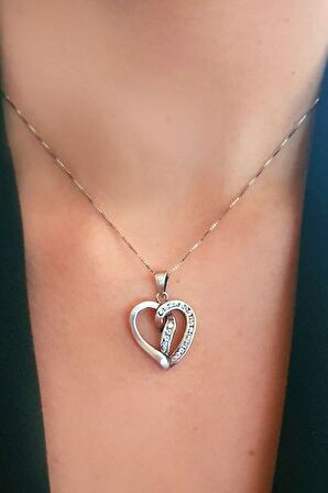 Zirkon taşlı gümüş modern kalp kolye