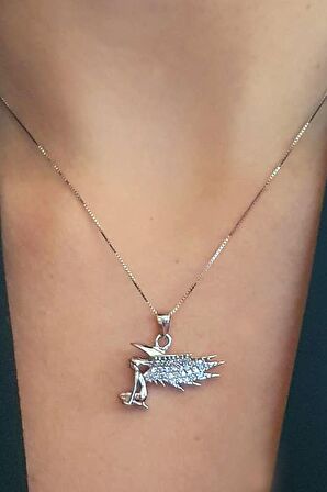 Zirkon taşlı gümüş melek kolye