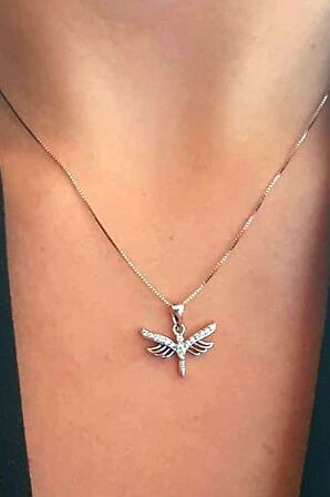 Minimal zirkon taşlı gümüş modern yusufçuk kolye