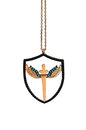 melek kanadı figurlu gümüş rose trend kolye