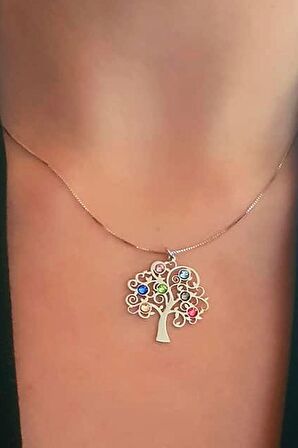 Swarovski taşlı hayat ağacı gümüş kolye 