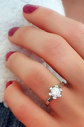 swarovski taşlı gümüş tek taş yüzük