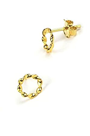 Gümüş üzerine altın kaplama minimal burgu cift küpe 